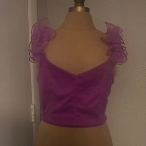 GLAM Purple Ruffle Strap Crop Top M Coquette Girl Fairycore Twee Soft Girl Party